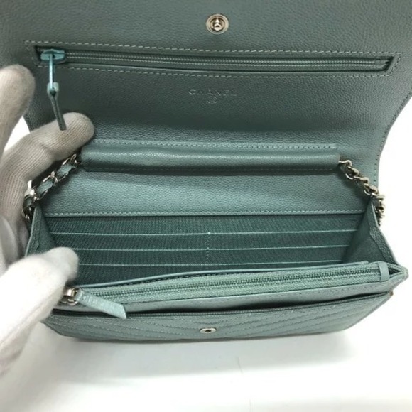 CHANEL Authentic Blue Caviar Leather Logo Wallet - Picture 10 of 16